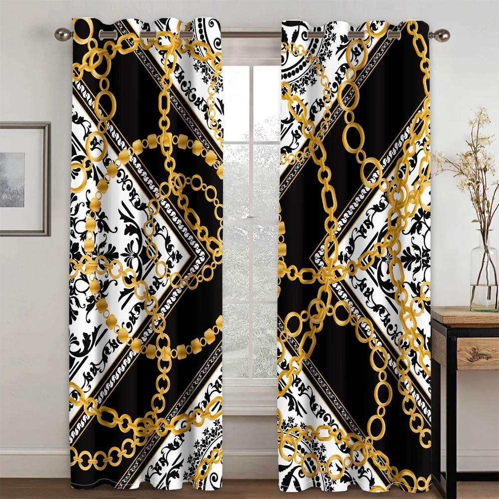 3D Luxurious Style Baroque Ebony Golden Trendy 2 Panels Shading Windowpane Drape Ideal for Livingroom Space Bedchamber Decoration Grommet