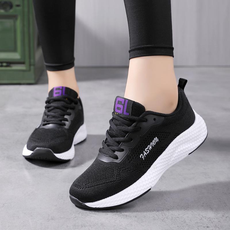 Large Size Women'S Shoes Four Seasons Soft-Soled Casual Shoes Running Trendy Shoes Sports Fly-Woven Breathable Sneakers