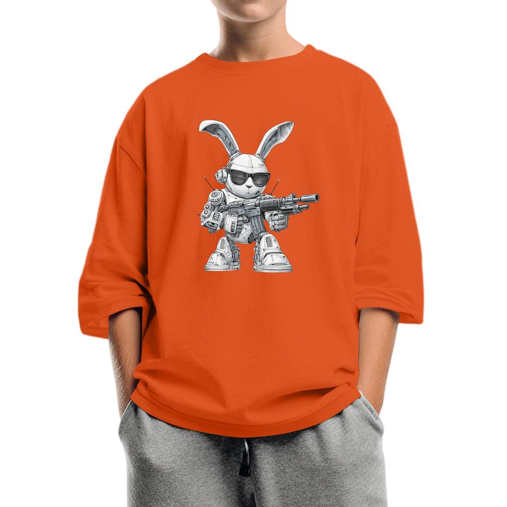 Kindermode Bedrucktes Rundhals-Top mit sieben Ärmeln, lässiges T-Shirt