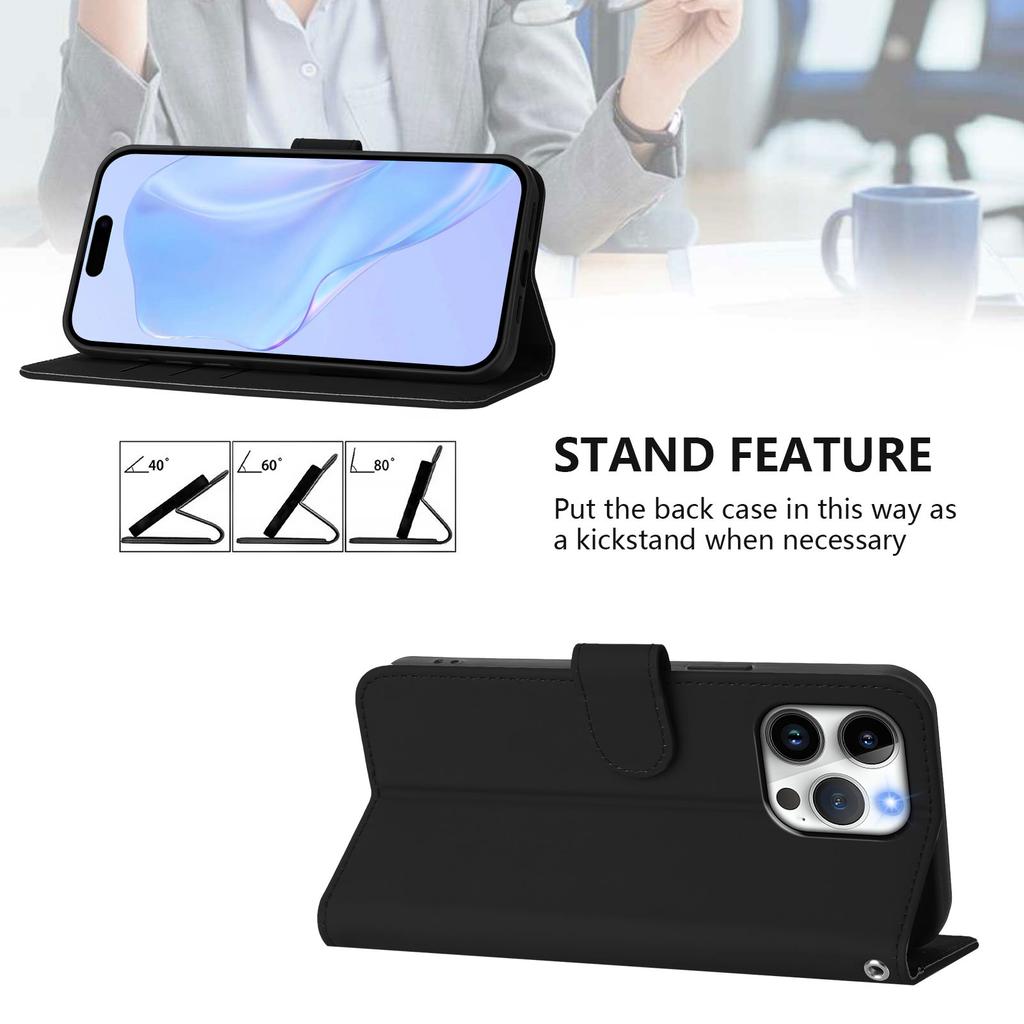 Etui na iPhone 16 Pro Max Jednokolorowe Portfel Skórzane Etui na Telefon ze Smyczą