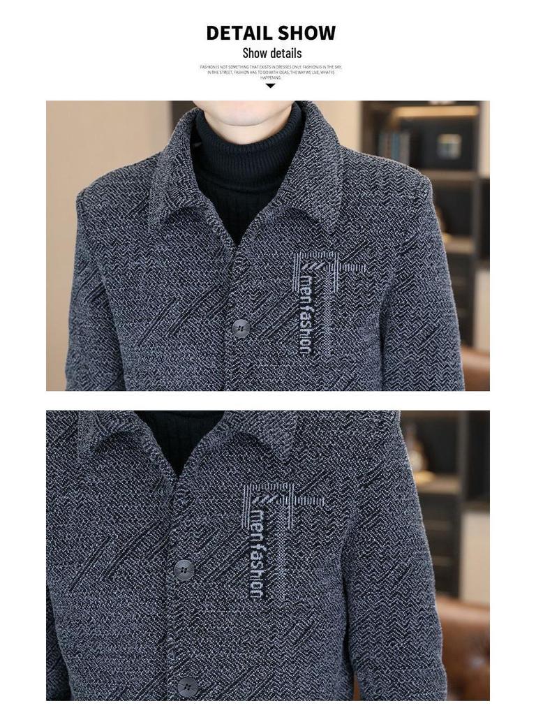 Vielseitige Herren-Wolljacke mit Revers – Mit Samt gefüttert, dick für Frühling & Herbst