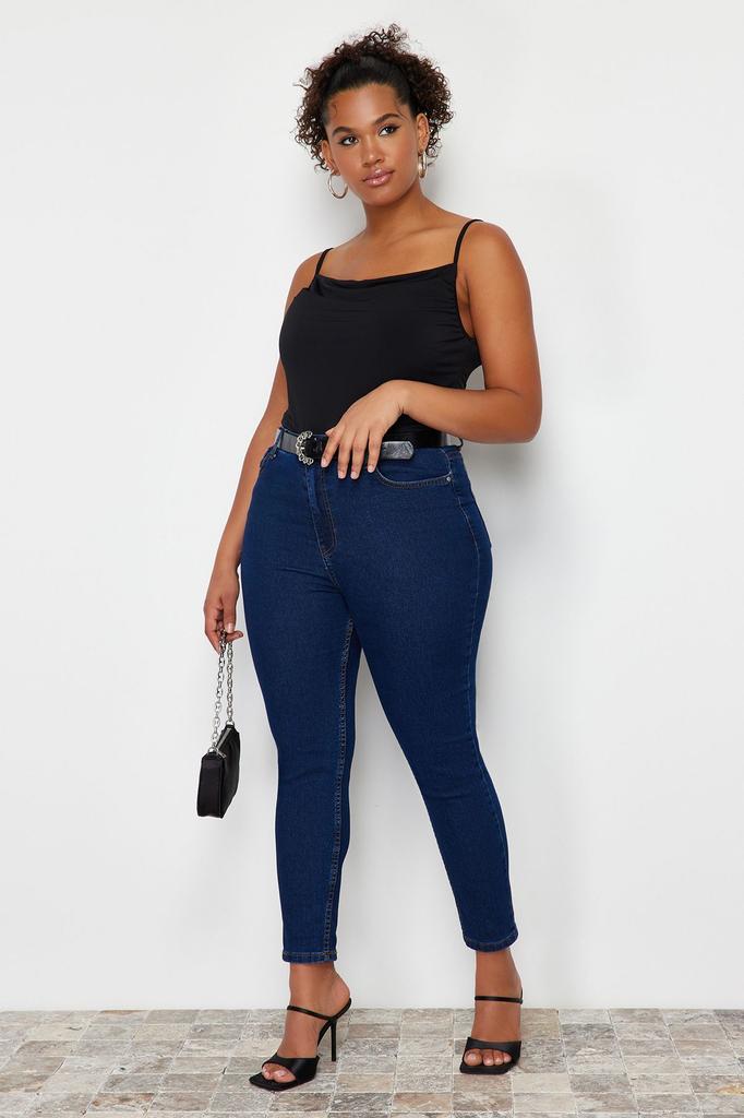 Women's Style Plus Size Dark Blue Estra Flexible Skinny Jeans
