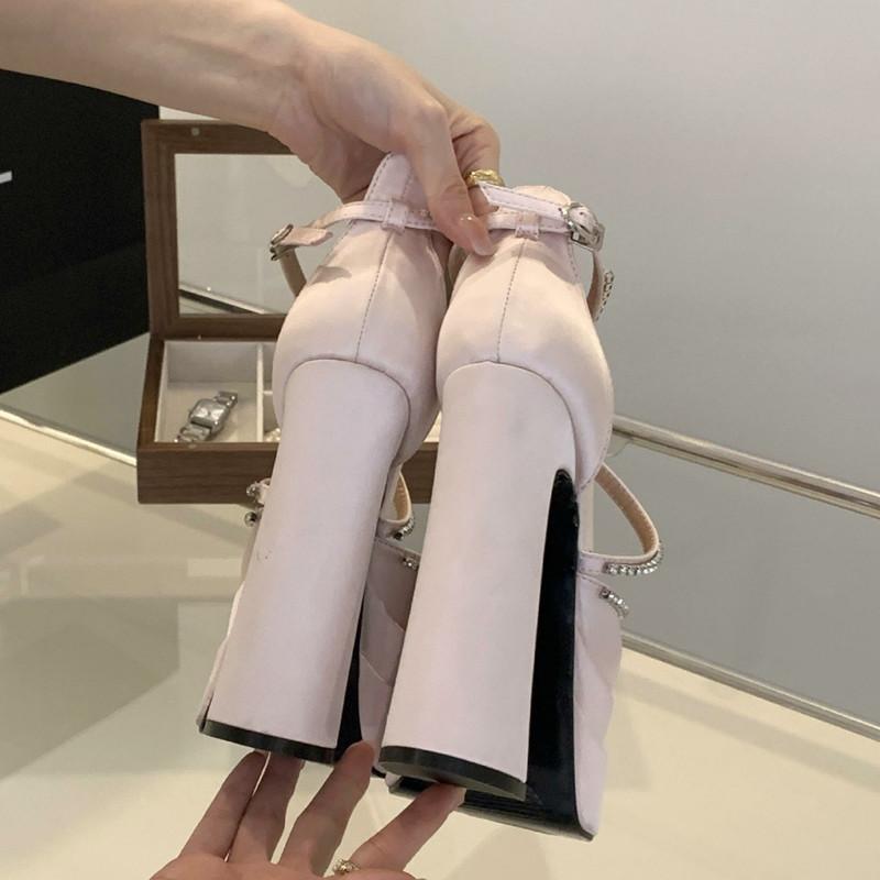 Mode Frühling Herbst Mode Satin Mary Janes Damen Pumps Elegant Spitz Zehen Plateau Keilabsätze 15cm Hohe Absätze Party Abschlussball Klobige Schuhe
