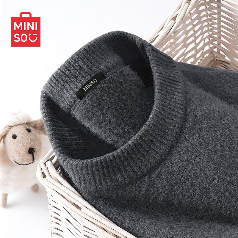 MINISO Men's Fleece-lined Crewneck Knit Sweater