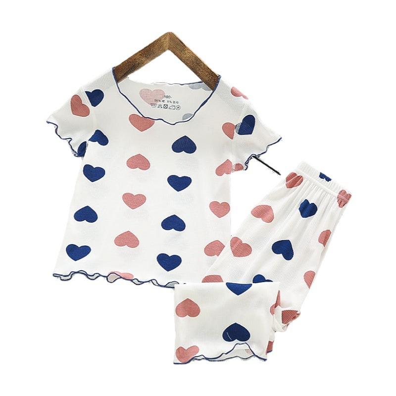 Girls Summer Ice Silk Short Sleeve Pajama Set Polka Dot Thin Home Wear Kids Cool Air Conditioner Underwear