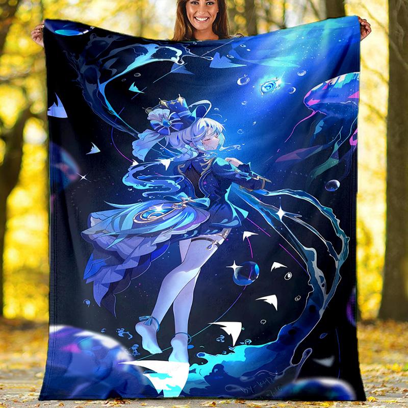 Coperta in pile stampata Genshin Impact Furina—leggera, morbida, calda;coperta versatile per tutte le stagioni—perfetta come coperta per l'aria condizionata, coperta per il riposino