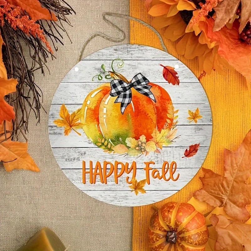 2d Flat 20*20cm, Autumn Home Decoration, Happy Autumn Pumpkin Wooden Circular Logo Creative Decoration Board, for Home, Office, Club Garden, Bar Decor