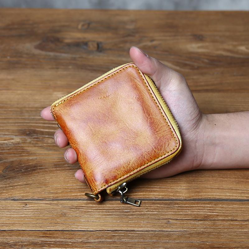 

NZPJ Retro Men s Top Layer Cowhide Wallet Multi-Function Tanned Genuine Leather Card Ladies Handmade Zipper Coin Purse світло-коричневого кольору