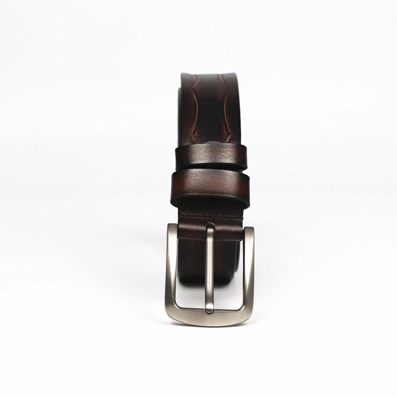 Men's Retro Business Belt - Genuine Cowhide Leather with Alloy Pin Buckle and Embossed Design