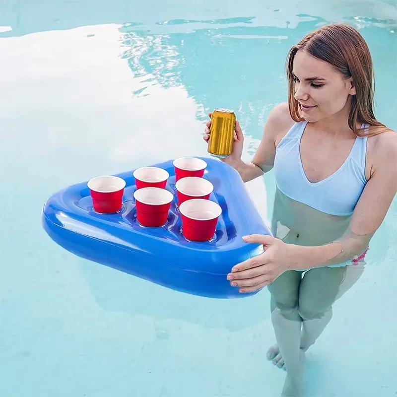 Beach Water Swimming Pool Inflatable Triangular Cup Holder, Six Hole Beer Tray, Beverage Cup Mat, Party Throwing Toy