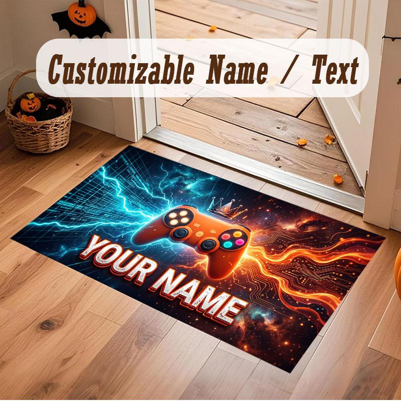 Game Controller Theme Crystal Velvet Floor Rug Personalized Custom Name Text Warm Carpet Home Decoration