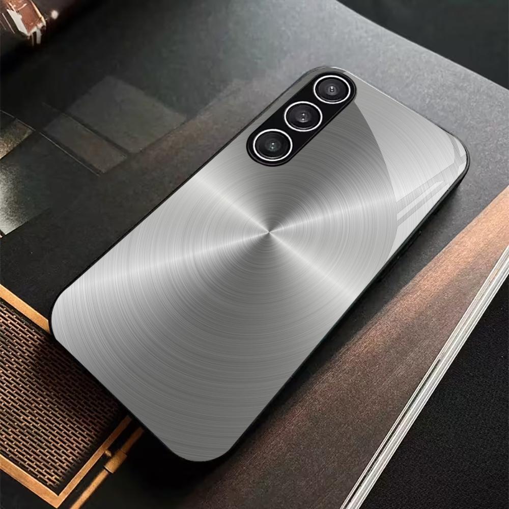 Textură Metal Periat Vopsea Metalică Carcasă Telefon din Sticlă pentru Samsung Galaxy S26 S25 S24 S23 S22 S21 Ultra Plus FE 5G Imprimare UV 2D