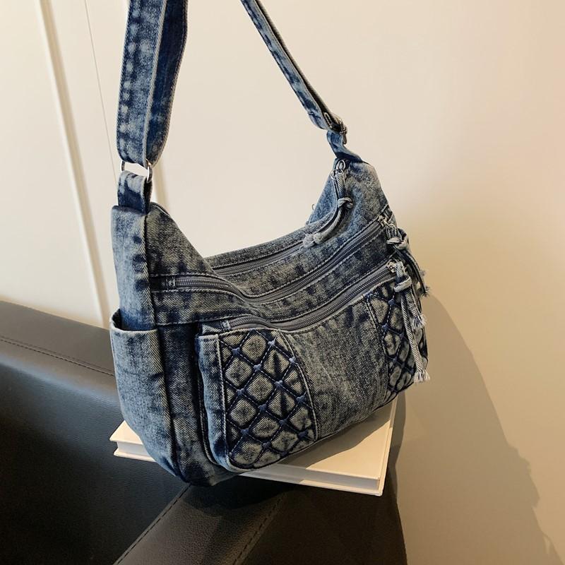 Denim Crossbody Bag for Women with Multi - Pockets & Quilted Detail, Lightweight & Stylish Shoulder Purse