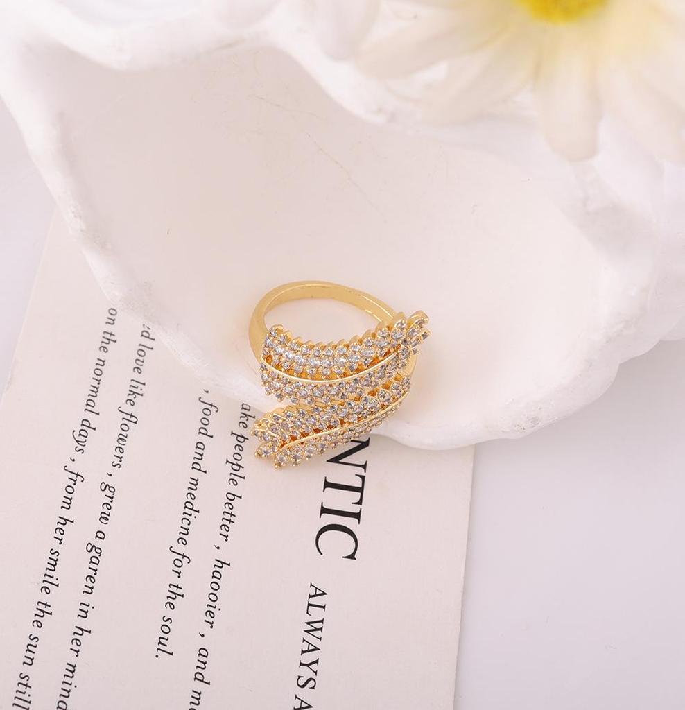 European American Zirconia Leaf Open Ring - Women's Stylish Temperament Index Finger Jewelry