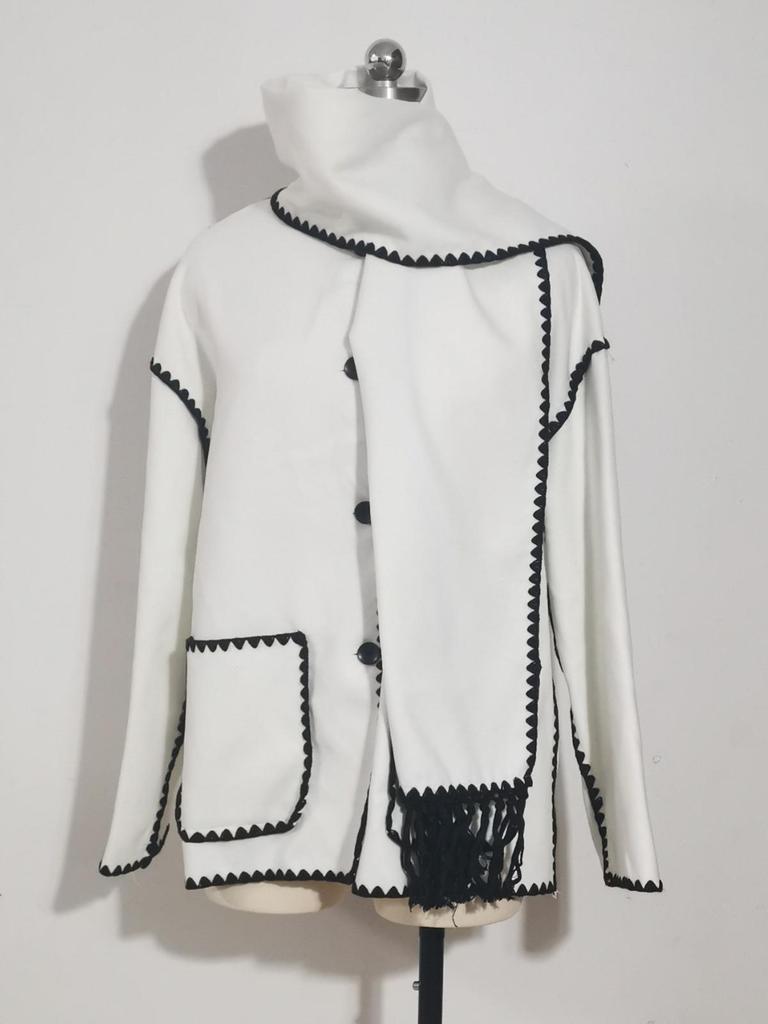 2023 Autumn/Winter European & American Fashion Women's Woolen Coat with Scarf Tassel