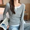 Fake Two-piece Design Sense Round Neck Long Sleeve T-shirt Autumn Women's Decoration Body Looks Thin Chic Top Base Shirt