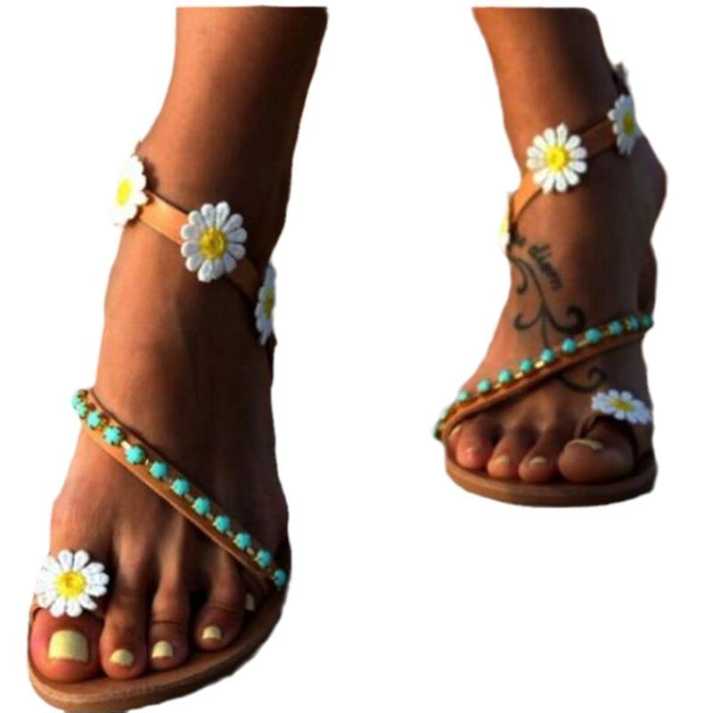 European and American style sweet flower flat open-toed casual comfortable cover finger flat beach sandals