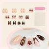 24pcs Women's French Tip Press On Nail Almond Shape False Nail with Leopard Flower Designs Gold Beads Stick On Nail Gift