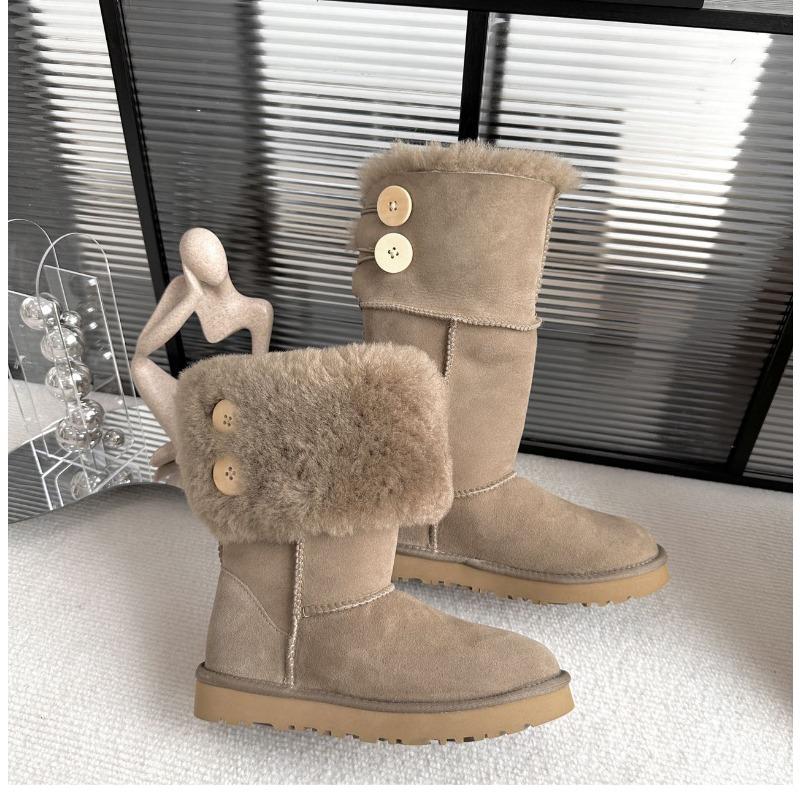 Modische, personalisierte Damen-Schneestiefel mit Knöpfen aus echtem Schaffell und Wolle, modisch und warm, gefüttert mit echtem Leder und Fell