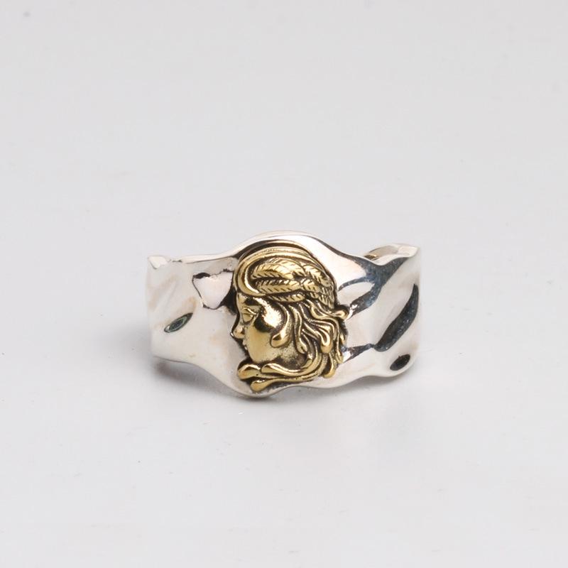 Retro Distressed 925 Silver Indian Head Adjustable Ring - Unisex Korean Style Fashion