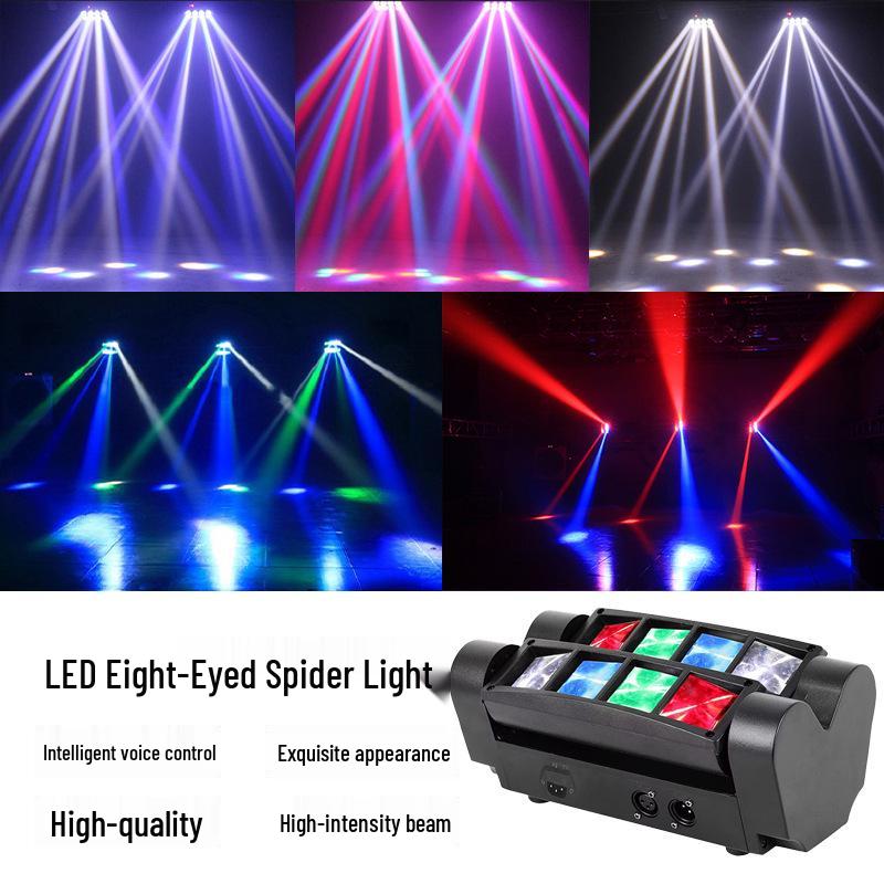 LED 8-Eye Mini Spider Light: Sound-Activated Stage Light with 8 Beams and Moving Head for KTV/Flash.