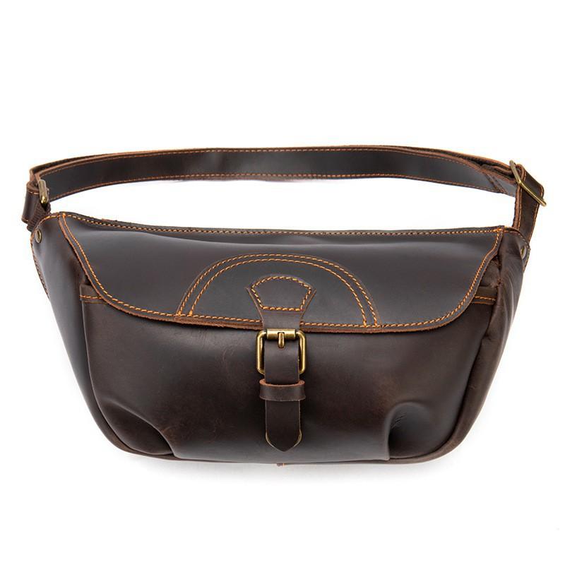 Genuine Cowhide Oiled Wax Leather Vintage Crossbody Bag Niche Men s Large Capacity Shoulder Business Waist глубокая кофе
