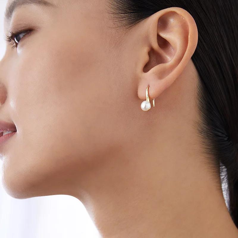 Baroque Freshwater Pearl Geometric Drop Earrings Gold Tone Copper Wedding Party Jewelry for Women