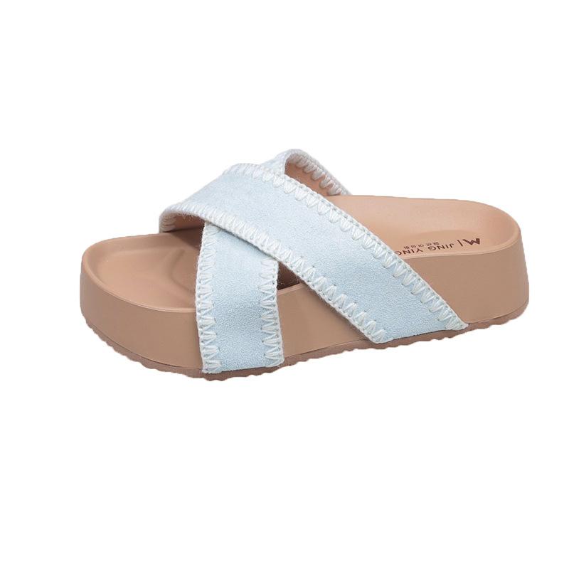 Flat Bottom Cross with Small Fragrant Wind Cool Slippers Women Wear Retro Versatile Word Lazy Beach Cool Slippers In Summer