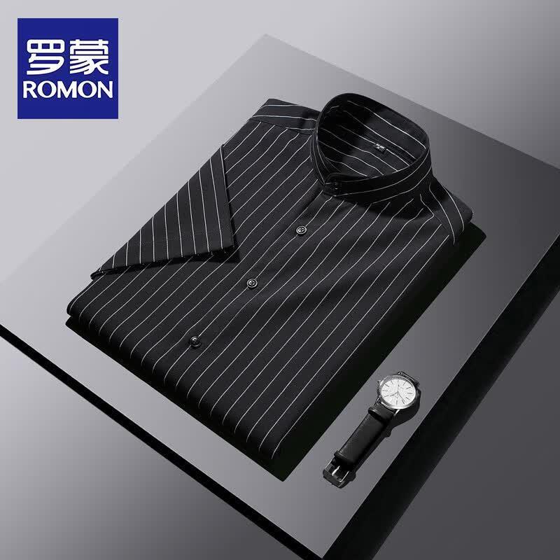 ROMON Men s Premium Striped Short Sleeve Business Shirt 2XL