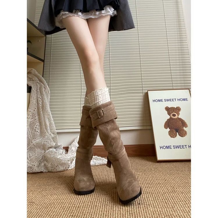 Vintage Pile Boots Western Cowboy Boots Summer 2025 New Tall Boots Women's Boots Small Khaki Boots