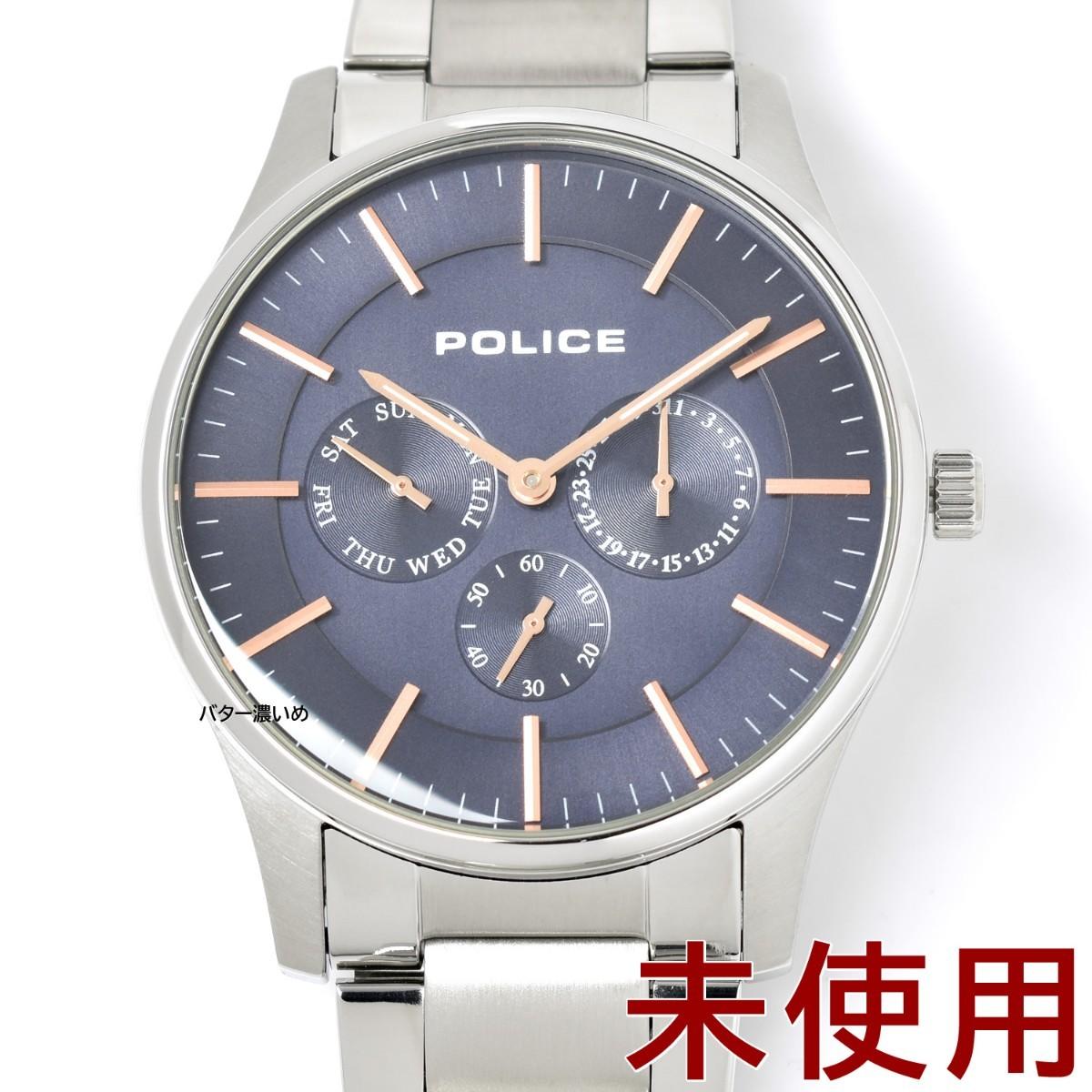 Used POLICE 14701JS-03MA Men s Watch Metal Strap Navy x Rose Gold Quartz Courtesy Unused