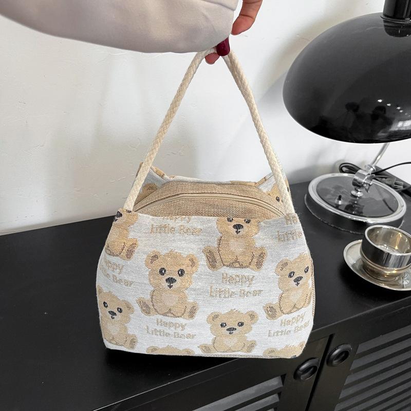 New bear canvas bag double-sided pattern large-capacity tote bag women's new shopping large-capacity zipper