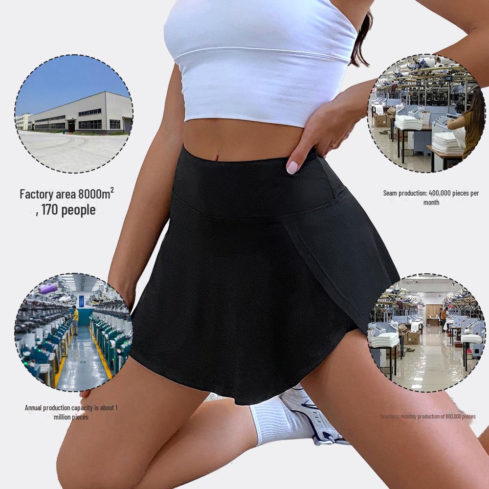 Yüksek Belli Kadın Yoga Eteği, Bol Dış Katmanlı ve Dar Kesim Koşu Şortlu