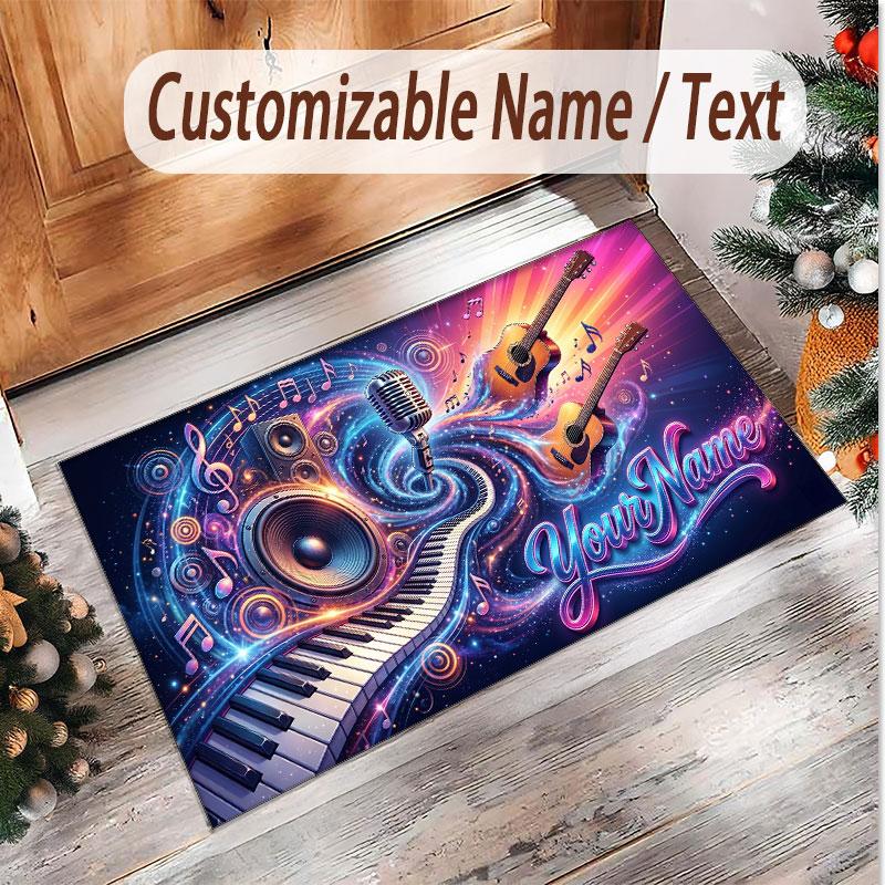 Tappeto in Velluto Morbido di Cristallo Tema Generale Musica Stampa Personalizzata Nome & Testo Tappeto Antiscivolo per Camera da Letto Soggiorno