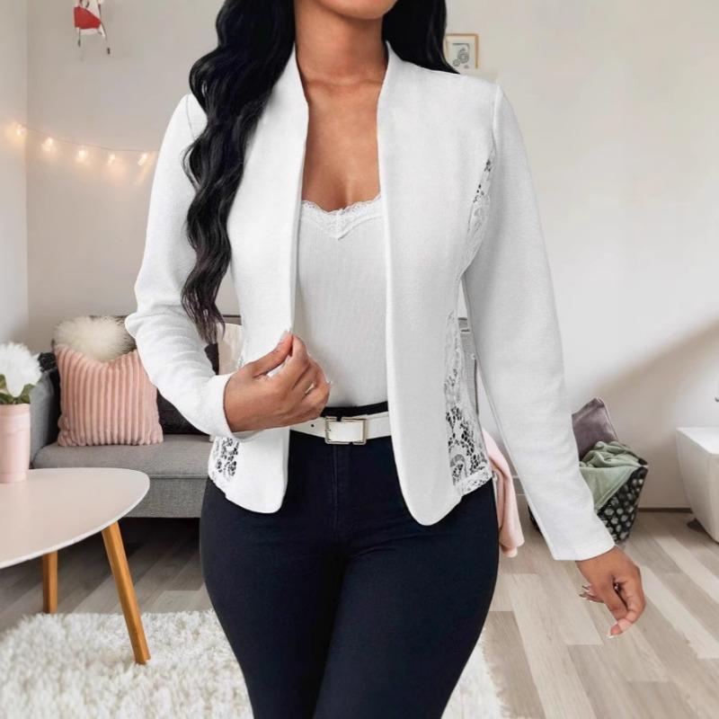 Women S Elegant Lace Splicing Slim Fit Long Sleeve Blazer Cardigan