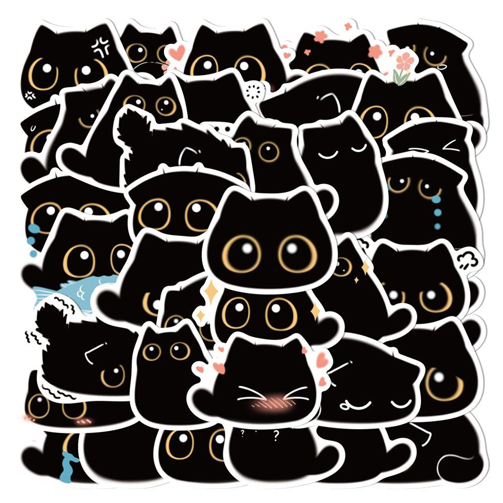 10/20/40pcs Kawaii Cute Cartoon Black Cat Stickers Funny Graffiti Decals DIY Water Bottle Phone Suitcase Sticker Decoration Toy