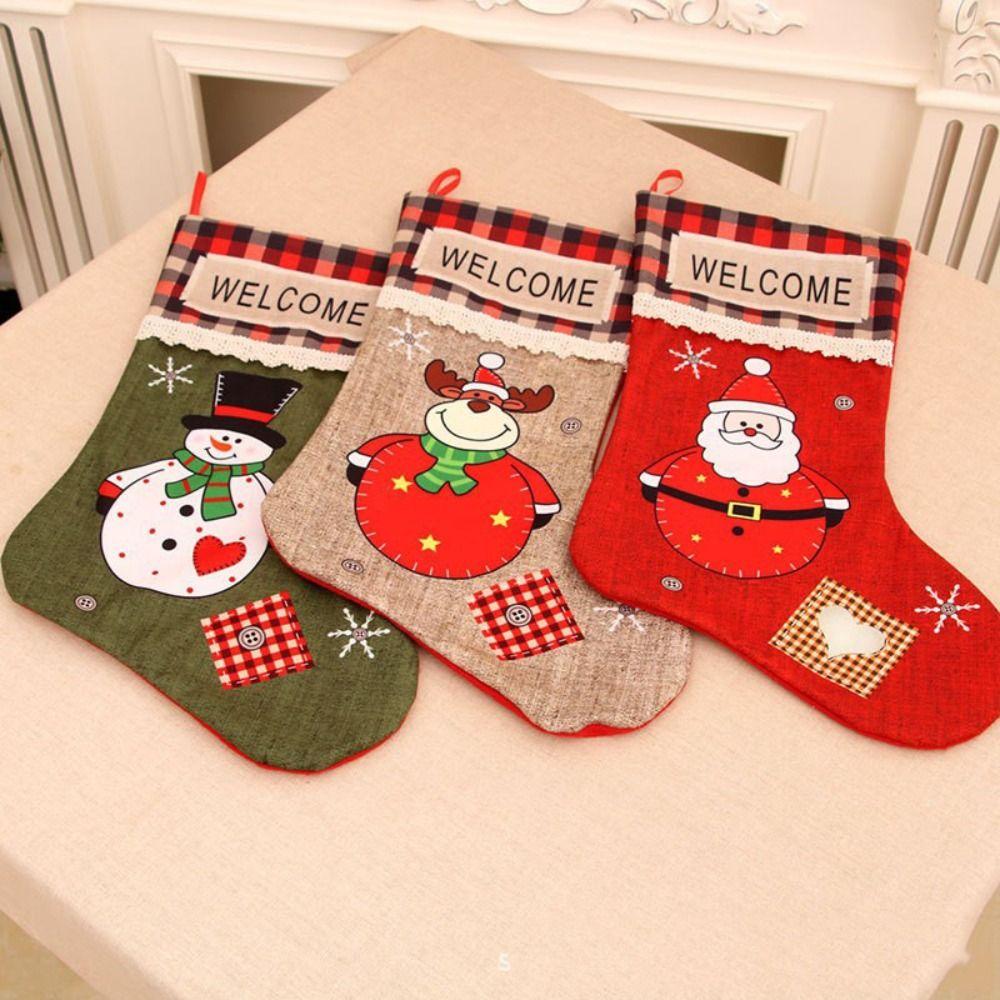 Thickened Christmas Socks Candy Bag Santa Claus Elk Snowflake Christmas Tree Decorations  Kids