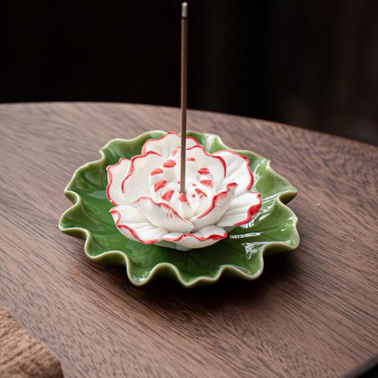 Keramik Lotus Räucherstäbchenhalter Dekoratives Seerosenblütenblatt Basis Räuchergefäß Yoga Meditation Tempel Home Office Ornament