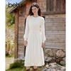 Betu Women's Elegant Twisted Rope Brushed Lace Long Sleeve Dress
