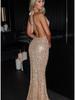 2024 Winter Women's Fashion Sequin Halter Deep V Bodycon Dress - Sexy Slimming Micro Backless Long Dress