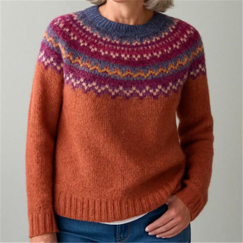 Women's Round Neck Colour Blocked Loose Fit Fashion Pullover Knitwear Luxurious Relaxed-fit Slimming and Versatile Top