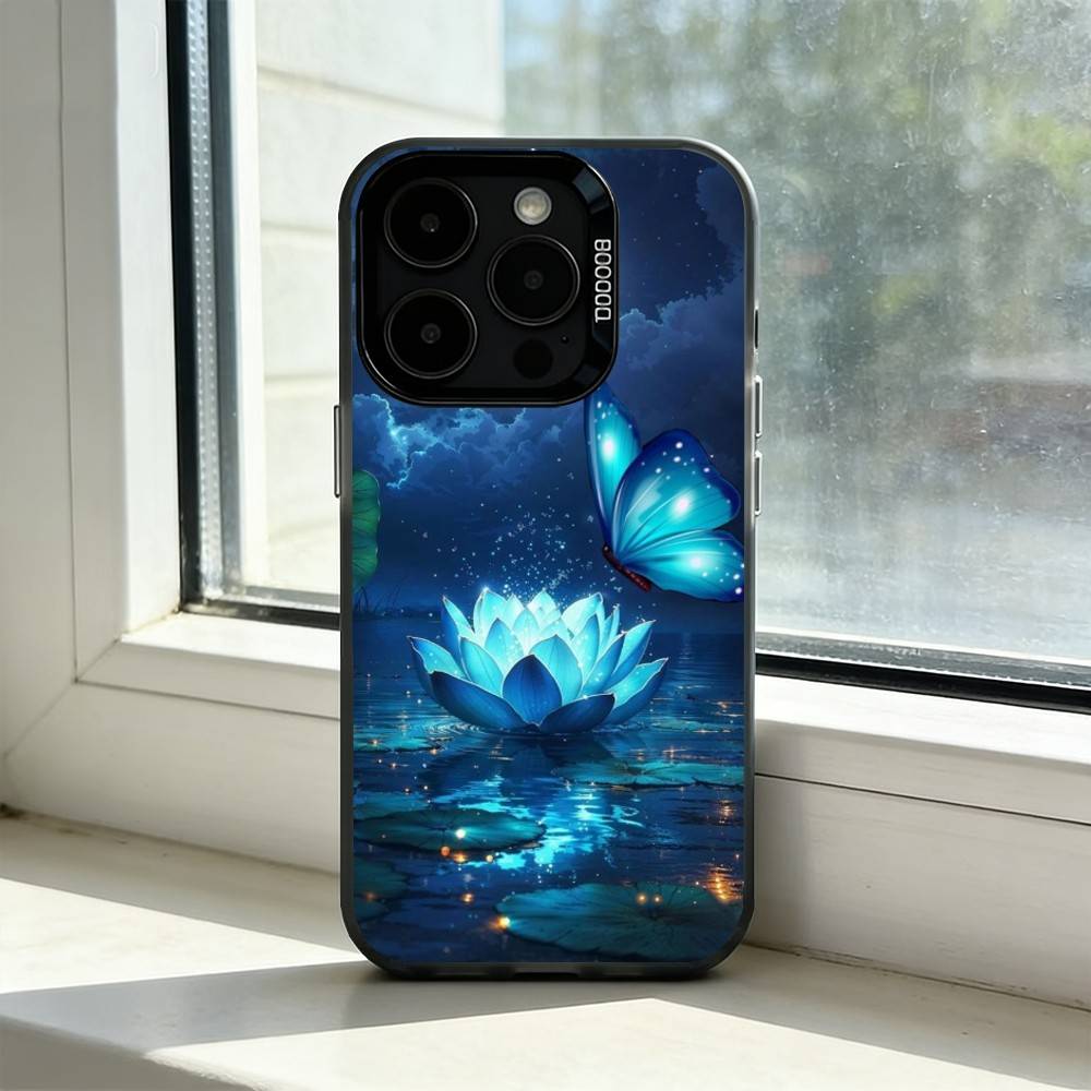 Leuchtend Helle Lotusblume Handyhülle Für iPhone 17,16,15,14,13,12,11 Plus,Pro Max,XS,Bunte Silberne Schwarze Hülle