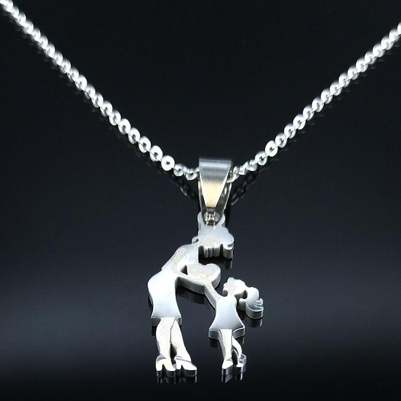 Collana Famiglia Mamma Figlia Catena Acciaio Inossidabile Bambini Ragazzo Colore Argento Ciondolo Collane Gioielli Donne Regalo Festa della Mamma