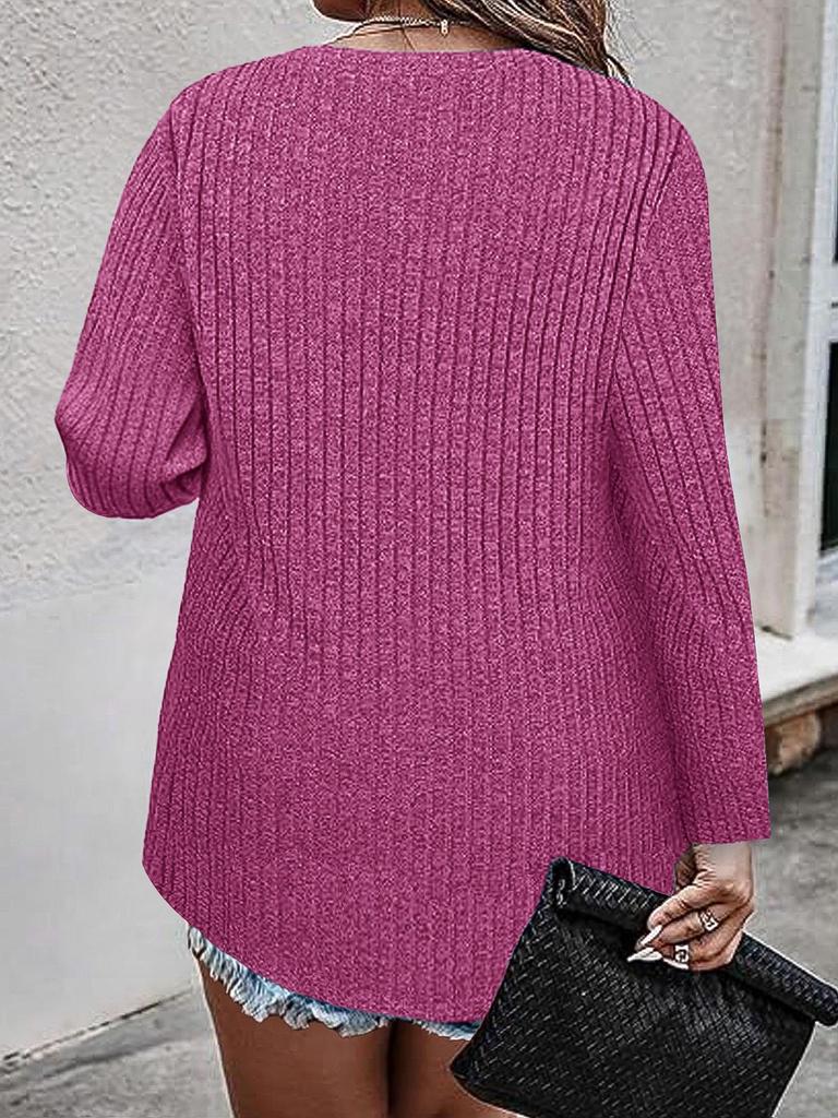 2025 Spring/Autumn Plus Size Women's Long Sleeve V-neck Zipper T-shirt