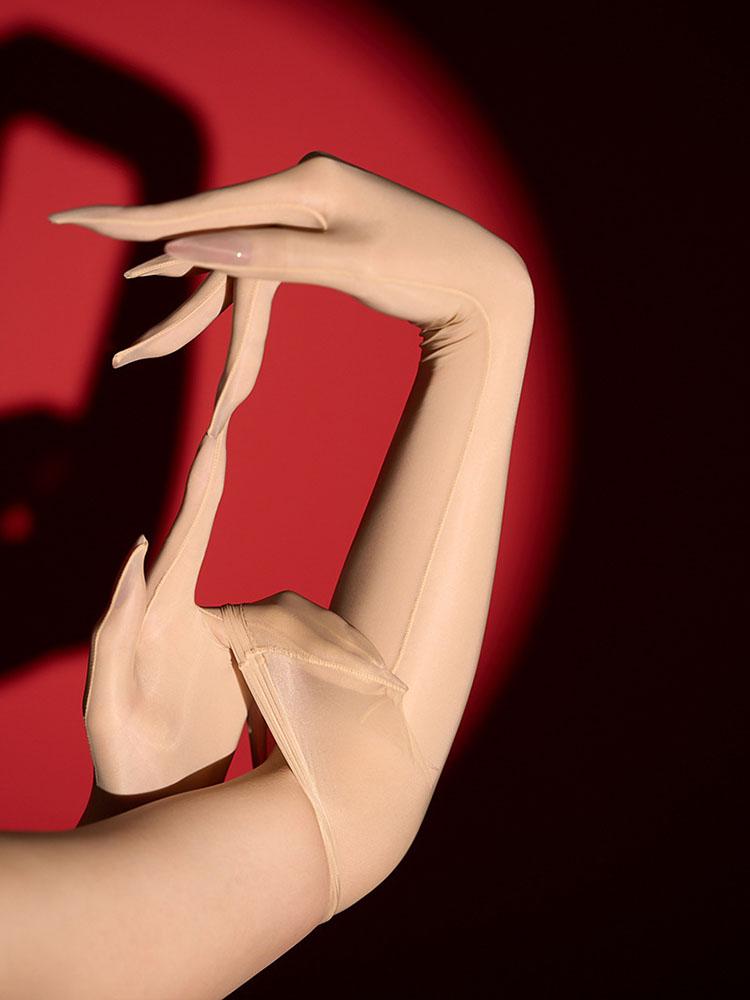 Women 51cm Sexy Smooth Oil Glossy Gloves Thin Sheer Seamless Mittens High Stretch Tight Stocking Gloves Underwear Accessories