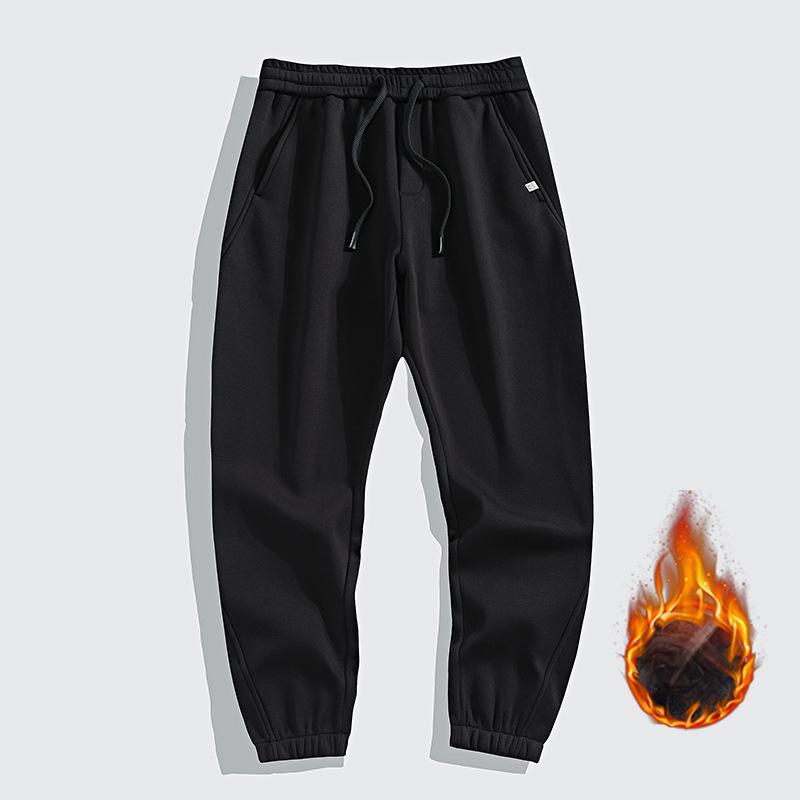 Winter Fleece Thickened Casual Pants Men's Tied Feet Solid Color Long Pants