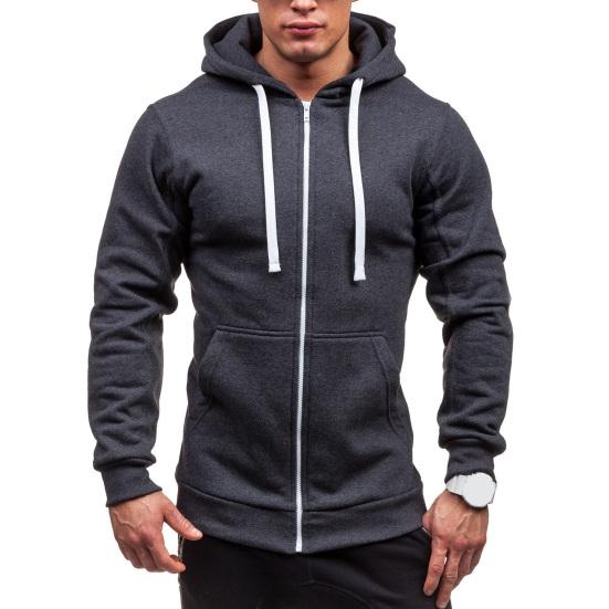 Мужская толстовка на молнии с капюшоном, длинным рукавом, однотонная, с шапкой, мягкими эластичными манжетами, теплая, однотонная, мужское осеннее пальто для повседневной носки L темно-серого
