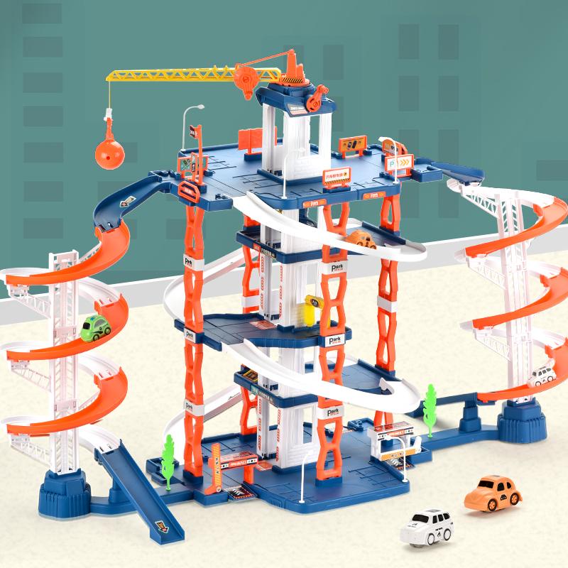 Rail Car City Parking Building Lot Racing Rail Car Toys Children Brain Mechanical Interactive DIY Rail Cars Gifts for Kids Boys