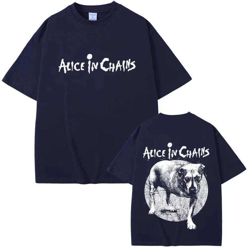 Unisexs And Unisexs Casual Cotton Tshirt Unisexs Retro Tshirt Rock Band Alice In Chains Doublesided Pattern Tshirt Summer