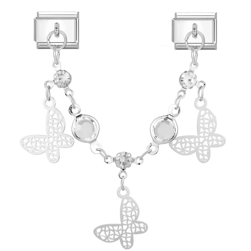 Star Butterfly Heart Zircon Round Pearls Tassel Chain Italian Charm Links Fit 9mm Bracelet Stainless Steel Women DIY Making Gift